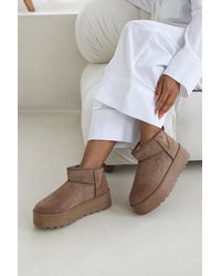 Where's That From - Wheres 'Suri' Mini Faux-Suede Fur Lined Platform Ankle Slipper Boots - Lyst