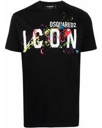 DSquared² - Icon Paint Splattered T-shirt Black - Lyst