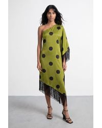 Warehouse - Premium Fringe Trim One Shoulder Midi Dress - Lyst