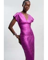 Karen Millen - Petite Foil Metallic Figure Form Angel Sleeve Knit Maxi Dress - Lyst