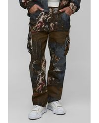 BoohooMAN - Tall Renaissance Tapestry Stacked Straight Fit Cargo Pants - Lyst
