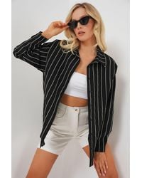 Bigdart - Textured Striped Oversized Shirt With Button Closure - Lyst