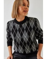 Bianco Lucci - Baklava Pattern Crew Neck Knitted Sweater - Lyst