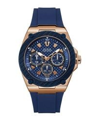 Guess - Legacy 45mm Blue Silicone Band Steel Case Quartz Watch W1049g2 - Lyst