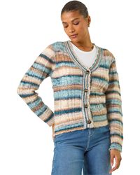 Roman - Stripe Buttoned Cable Knit Cardigan - Lyst