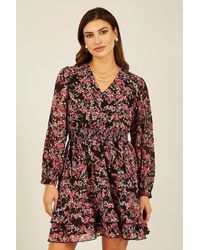 Mela London - Blossom Print Ruched Waist Long Sleeve Skater Dress - Lyst