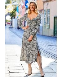 Sosandar - Animal Print Tie Detail Midi Jersey Dress - Lyst