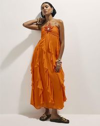 River Island - Midi Dress Del Maar Bandeau Crochet Flower Viscose - Lyst