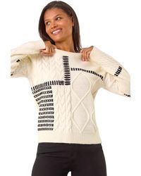 Roman - Crew Neck Blanket Cable Knit Jumper - Lyst