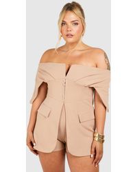 Boohoo - Plus Scuba Crepe Corset Hook & Eye Detail Bardot Blazer Playsuit - Lyst