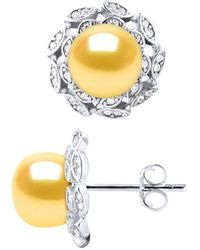 Diadema - Stud Earrings Flower Zoet Water Beads Buttons 8-9mm Golden Silver 925 Jewelry - Lyst