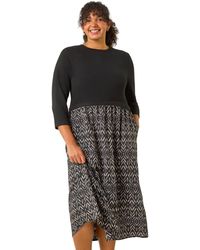 Roman - Curve Contrast Print Skirt Midi Dress - Lyst