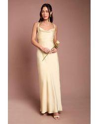 Oasis - Butter Cross Shoulder Tie Back Satin Maxi Bridesmaid Dress - Lyst
