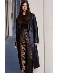Warehouse - Premium Real Leather Contrast Stitch Duster Coat - Lyst