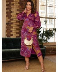 Chi Chi London - Long Sleeve V Neck Floral Abstract Midi Dress - Lyst