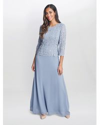 Gina Bacconi - Virginia Maxi Lace Dress With Chiffon Skirt - Lyst