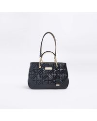 River Island - Tote Bag Black Quilted Chain Handle Pu - Lyst