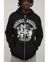 BoohooMAN - Tall Regular Fit Western Print Zip Through Hoodie - Lyst