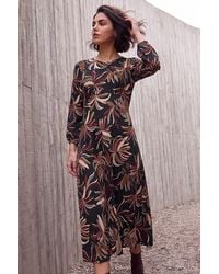 Roman - Leaf Print A-Line Dress - Lyst