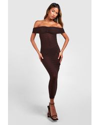 Boohoo - Bardot Ruched Textured Midaxi Dress - Lyst
