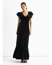 Gini London - V Neck Ruffle Sleeves Velvet Occasion Maxi Dress - Lyst