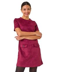 Roman - Faux Suede Button Shift Stretch Dress - Lyst