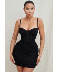 Femme Luxe - Mesh Ruched Corset Strappy Bodycon Mini Dress - Lyst