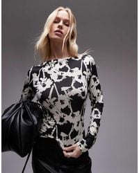 TOPSHOP - Microfibre Abstract All Over Floral Long Sleeve Top - Lyst
