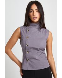 Boohoo - Cotton Funnel Neck Sleeveless Shirt - Lyst