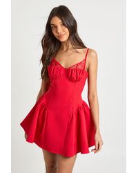 Boohoo - Structured Lace Detail Mini Skater Dress - Lyst