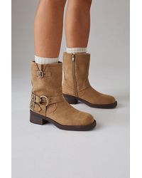 Faith - Eostre Faux Suede Chunky Biker Calf Boots - Lyst