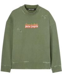 Palm Angels - Burning Logo Crewneck Military - Lyst
