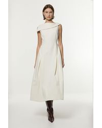Karen Millen - Compact Stretch Asymmetric Neck Tailored Full Skirted Dress - Lyst