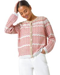 Roman - Petite Chevron Stripe Knit Cardigan - Lyst