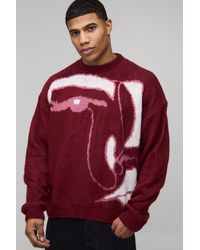 BoohooMAN - Oversized Boxy Brushed Abstract Face Knitted Jumper - Lyst