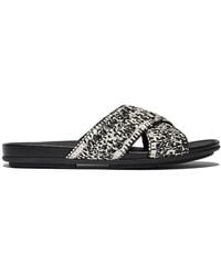 Fitflop - Women Gracie Two-tone Woven Cross Slides Faux Raffia/polyester, Markdown - Lyst