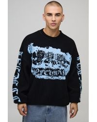 BoohooMAN - Oversized Boxy Ofcl Grills Graphic Brushed Knitted Jumper - Lyst