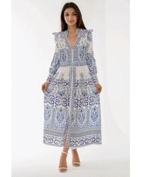 Hiccup - Printed V-Neck Maxi Dress With Ruffle Detail - Lyst