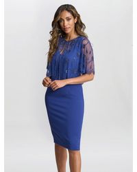 Gina Bacconi - Theresa Beaded Bolero Jacekt With Scallop Edge And Crepe Shift Dress - Lyst