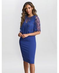 Gina Bacconi - Theresa Beaded Bolero Jacekt With Scallop Edge And Crepe Shift Dress - Lyst