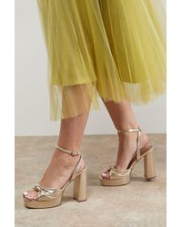 Oasis - Melody Metallic Textile Knotted Platform High Block Heel Sandals - Lyst