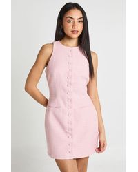 Boohoo - Button Front Boucle Tailored Mini Dress - Lyst