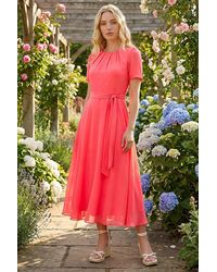 Roman - Pleat Chiffon Belted Midi Dress - Lyst