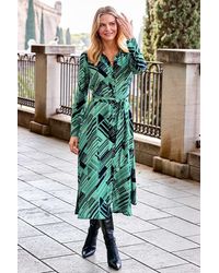 Sosandar - Geometric Print Midi Shirt Dress With Belt - Lyst