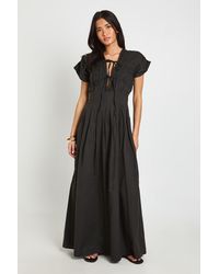 Boohoo - Cotton Poplin Ruched Tie Waist Detail Maxi Dress - Lyst