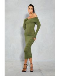 MissPap - Knitted Wide Ribbed Folded Bardot Midaxi Dress - Lyst