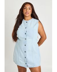 Boohoo - Plus Seam Detail Button Down Mini Dress - Lyst