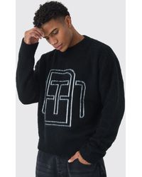 BoohooMAN - Oversized Fluffy Knit Bm Jumper - Lyst