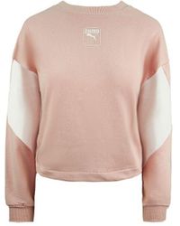 PUMA - Relaxed Fit Rebel Crew Neck Sweatshirt Pink Jumper 583559 15 Cotton - Lyst