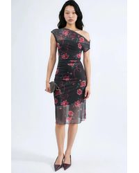 Hiccup - Asymmetrical Collar Flowering Midi Dress - Lyst